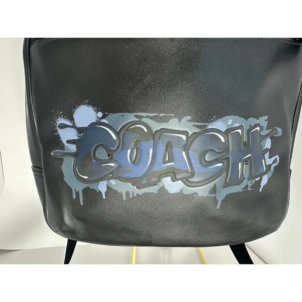 Coach Westway Black Calfskin Leather Backpack Streetwear Graffiti Logo